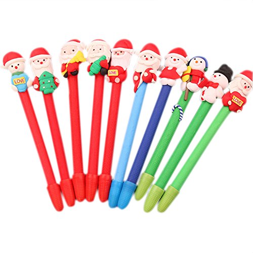 Haodou 10Pcs Ballpoint Pen Christmas Snowman Santa Claus Writing Ballpoint Pen for Xmas Birthday Gift School Office Family Stationery
