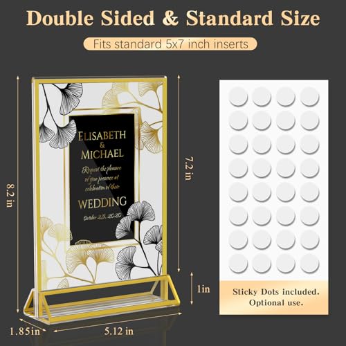 Image of Dynta Acrylic Sign Holder 5x7in Double-Sided Display Stand with Gold Frame Clear Table Sign Holders for Wedding Party Restaurants Home Office(8 Pack)