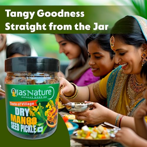 Image of Ojas Nature Homemade Dry Mango Pickle 400g Aam Ka Sukha Bharua Achar - Less mustard Oil & Preservative Free | Sun-Dried, Salty, Sour, Tangy, Spicy | Punjabi style | Fresh Mango Pickles & chutneys (400 G) | food grade Pet Jar