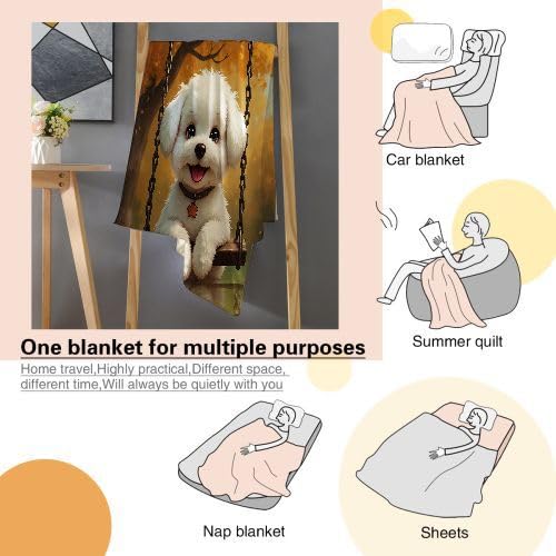 Überwurfdecken, King-Size-Größe, weißer Cartoon-Hund, 3D-gedruckter Stil, flauschige Decke für Geschenke, Mikrofaser-Fleece, Überwurf, Sofadecke für Bett, Couch, Sofa, 218,4 x 238,8 cm