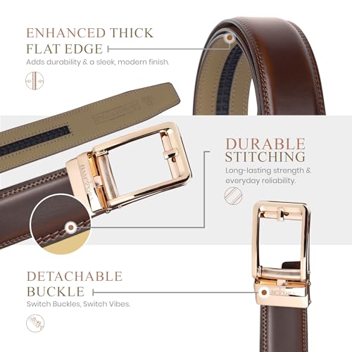 Image of Genuine Leather Belt for Men Formal & Casual Wear - Belts for Men Leather Original, Durable Buckle - Belt for Man - Gift for Husband, Father, Friend