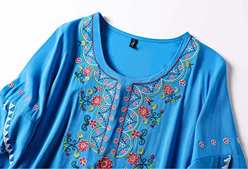 Image of Mexican Shirts Peasant Blouses Cotton Embroidered 3 /4 Sleeve Bohemian Tops Boho Clothes for Women Summer Fiesta