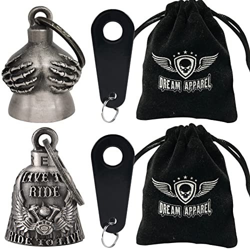 Image of Dream Apparel 2 Pack Motorcycle Bells Guardian Angel for Biker Rider Men Women Ride Riding with Hangers, Drive Away Gremlins