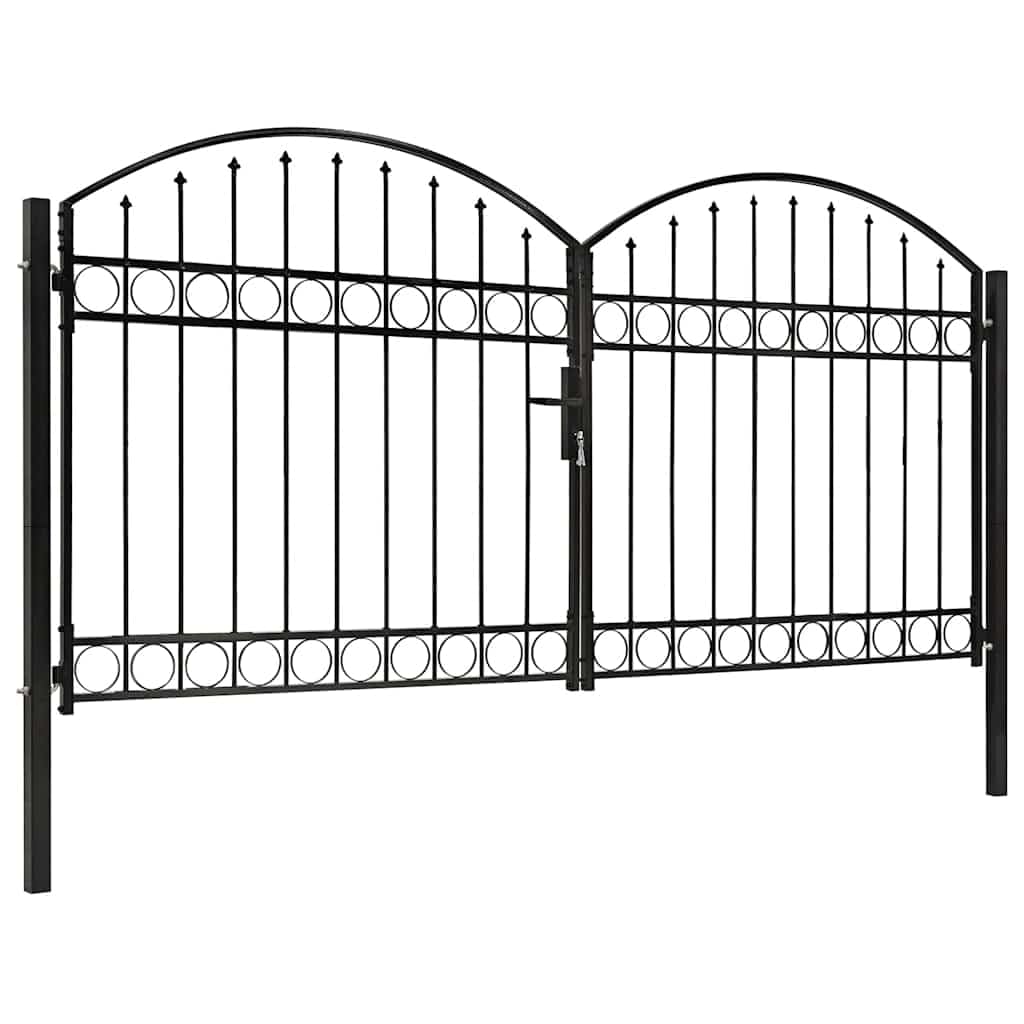 vidaXL Cancela Valla Assen Doble Puerta con Arco Puerta Jardín Accesorios para Entrada Funcional Moderna Estable Duradera Práctica 300x125cm Acero Negro