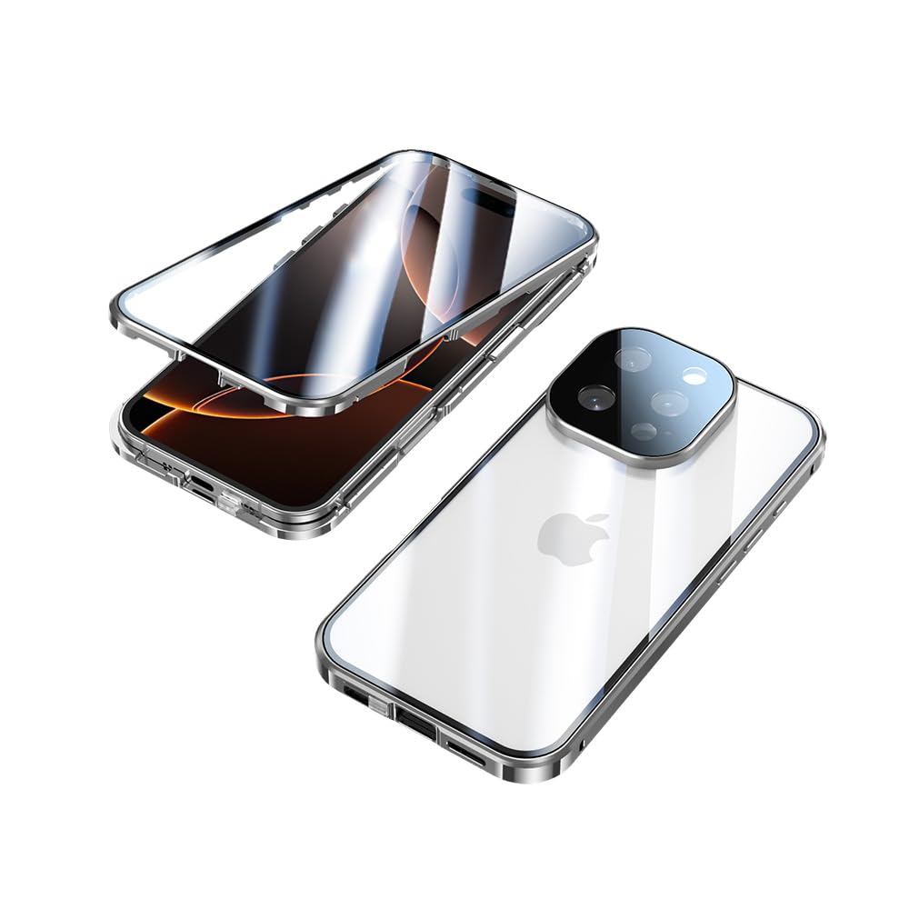 Custodia Magnetica Per IPhone 16 Pro - Protezione 360° In Metallo E Vetro Temperato | Grigio - Foto 2