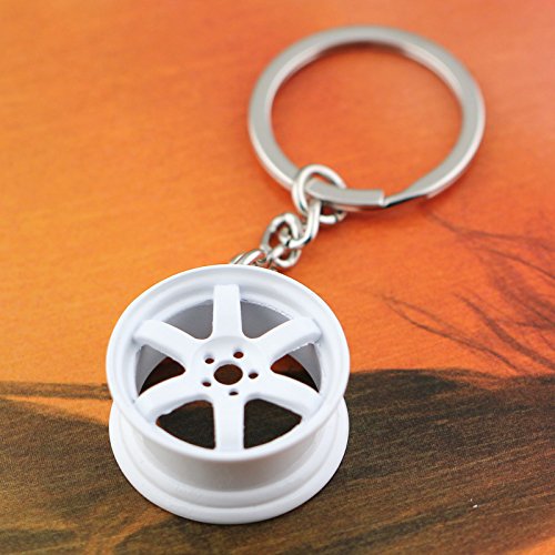 Image of maycom Creative Hot Auto Part Model TE37 Six Star Wheel Rim Tyre Keychain Keyring Key Chain Ring Keyfob Car Accessories (White)