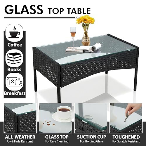 Image of OUTLIVING Outdoor 4 Seater Sofa Set || Patio Furniture Sets || Balcony Sofa || Indoor Sofa || Wicker Rattan Garden Sofa Set with Cushion and Center Table (Black /White)