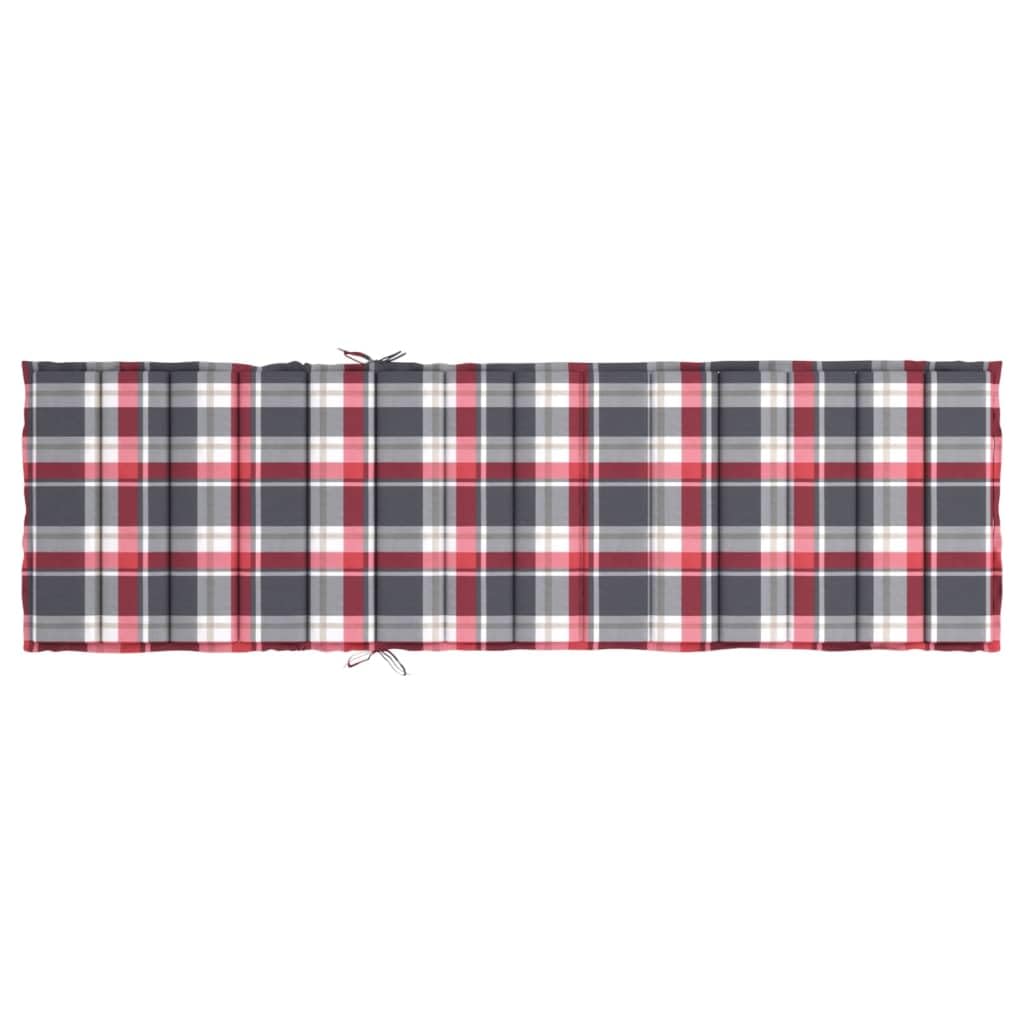 Materiałowa poduszka ogrodowa, nakładka na leżak, czerwona, wzór karo, 200 x 50 x 3 cm, tkanina Oxford z miękką wyściółką i antypoślizgowym wzorem, do ogrodu i na taras