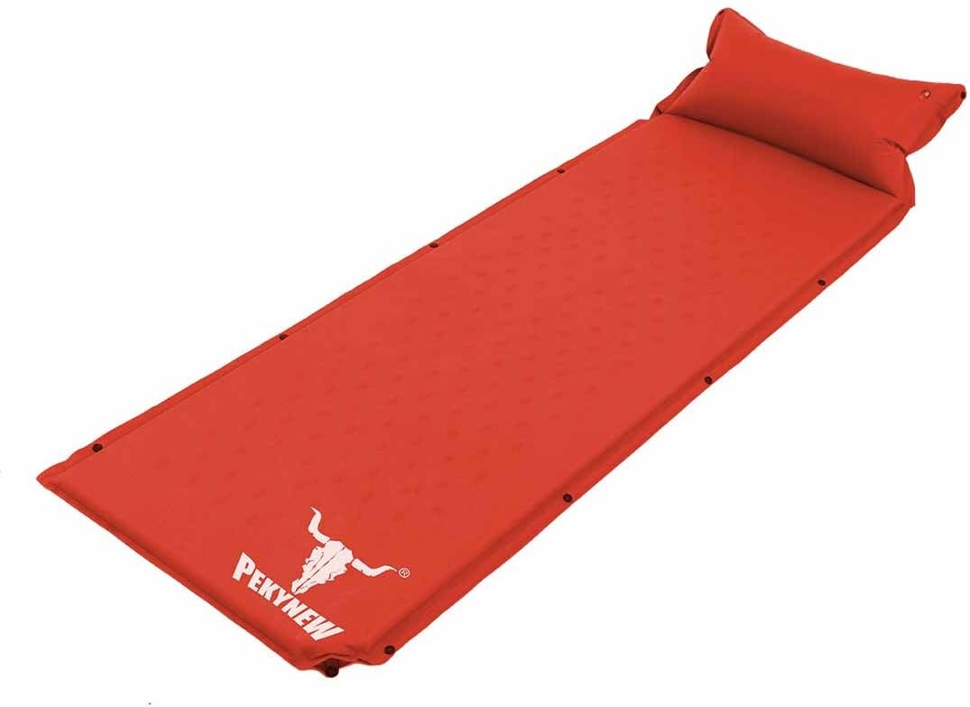 Lightweight Self-inflating Sleeping Pad with Pillow for Outdoor Camping Hiking (Red)