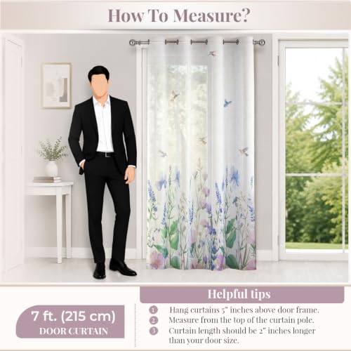 Image of HOKIPO Meadow Bloom Sheer Curtain 7 Feet Long 1 Panel, Bluebird Blossom