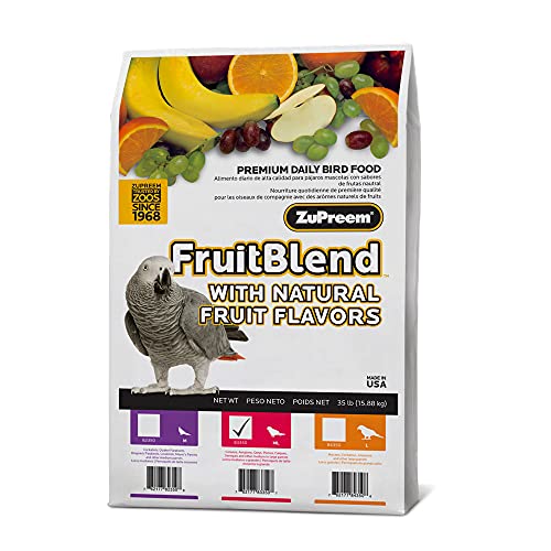ZuPreem FruitBlend Flavor Pellets Bird Food for Parrots and Conures, 35 lb - Daily Blend Made in USA for Caiques, African Greys, Senegals, Amazons, Eclectus, Small Cockatoos