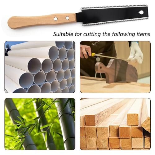 GYSRXS Dübelsäge Bündigsäge 11/17 TPI Zweischneidige Handsäge mit Buchenhenkel Japanische Säge Fein für Woodworking Tools PVC-Rohr Schneiden,15CM Sägeblatt(Schwarz)