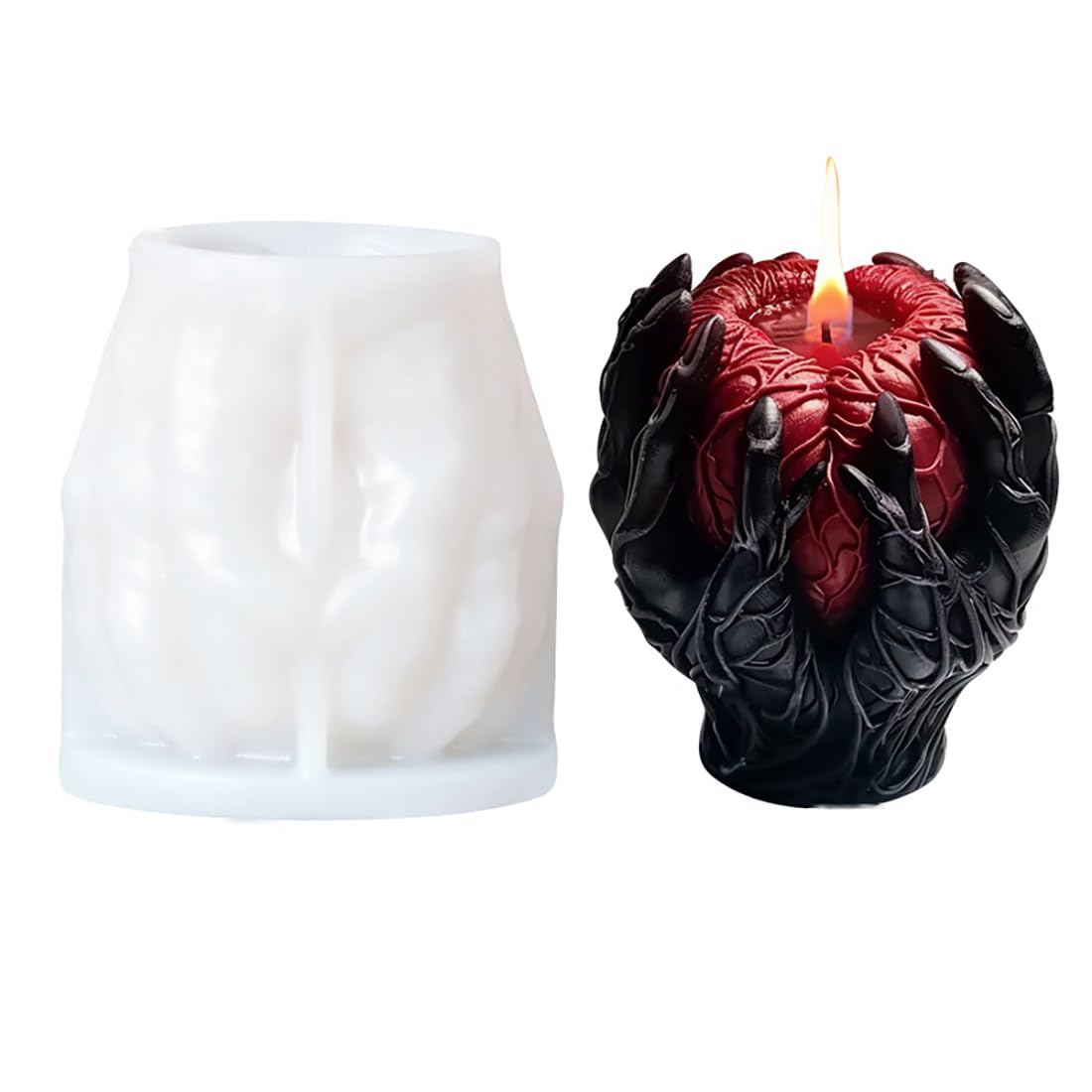 Generic Glimmery Halloween Candle Molds, 3D Ghost Hand Heart Silicone Candle Molds, Epoxy Resin Casting Soap Molds, for Halloween Candle Making Wax Aromatherapy Home Decor (A), MER-62
