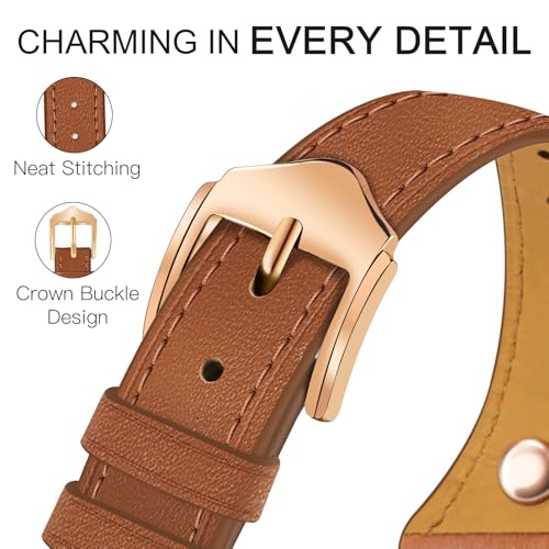 Image of JR.DM Slim Leather Bands Compatible with Apple Watch Band 38mm 40mm 41mm 42mm 44mm 45mm 46mm 49mm, Genuine Leather Band with Charms, Feminine Design for Iwatch Ultra SE Series 11 10 9 8 7 6 5 4 3 2 1