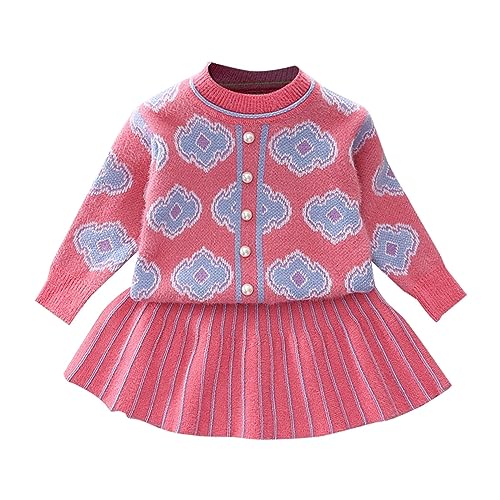 Girls Knit Set Sweater & Pleated Skirt Long Sleeve Floral Knit Pullover Aesthetic Sweater with Knitted Skirt Cute Knitwear