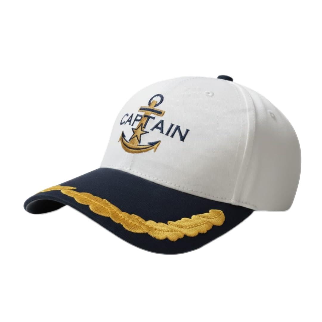 GenericMerchant Navy Captain with Anchor Cotton White with Navy Blue Unisex Caps for Mariners