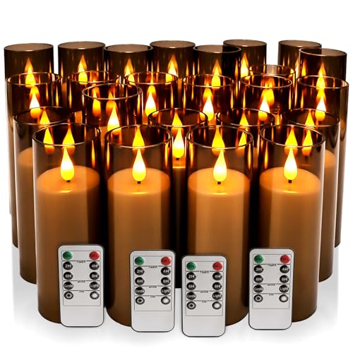 Image of 24 Pack LED Gray Flameless Candles with Remote, 3D Flickering Battery Operated Candles in Glass Holders, Safe for Weddings, Parties, Home and Outdoor Decor.