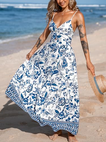 Image of CUPSHE Women's Maxi Dress Floral Print Twisted V Neck Sleeveless Long Dress Summer Casual Dress
