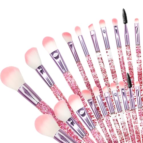 Jaasuee Bling Crystal Makeup Brush Set: 10-Piece Professional Glitter Brushes for Foundation, Concealer, Eye Shadow, Blush, Lip - Transparent Handles, Pink