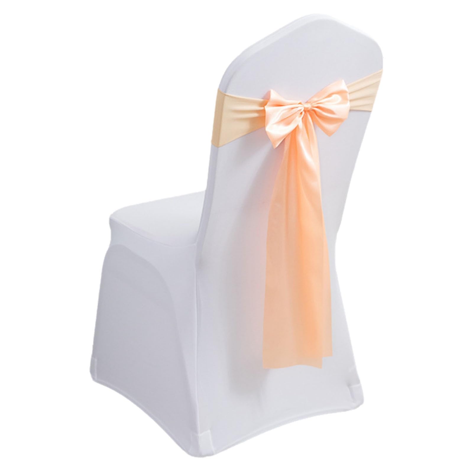 Stretch Chair Sashes, Chair Bows No Need Tied, Polyester Chair Bands, Sashes for Chair Covers for Hotel Wedding Reception Birthday Party Ceremony Decor(Champagne,20PCS)