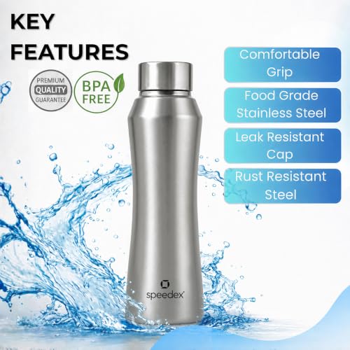 Image of Speedex Stainless Steel Water Bottle 1 Ltr, Leak Proof Screw Cap, BIS Approved 1000 ml Metal Bottle For Daily, Office, School, Gym, Travel Use for Men, Women, Kids, Adults, Silver, Set of 2