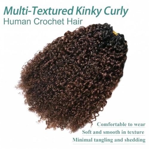 YWIGS #T1B/4 Feather Crochet Human Hair Multi-Textured Kinky Curly Human Crochet Hair Invisible Human Crochet Hair for Black Women 20" 100 Strands — view 5