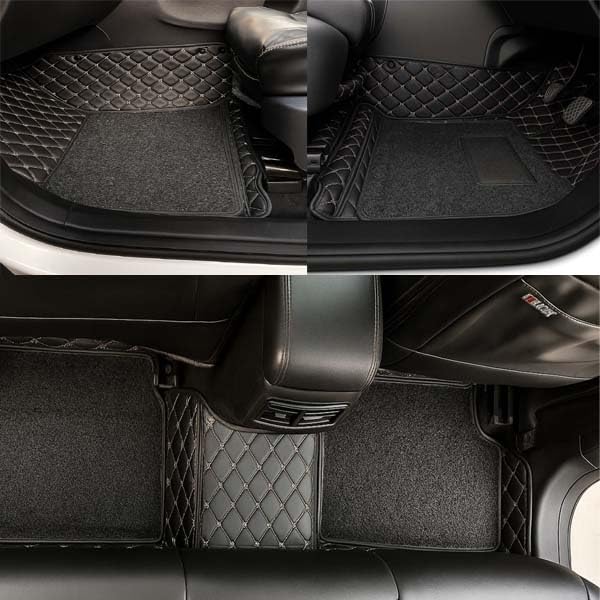 Luxury 7D Car Floor Mats for Maruti Suzuki IGNIS 2020, 7 Layer PU Leather Mats with Curly Noodle Pad, Heel Pad, Waterproof Anti-Skid, Black