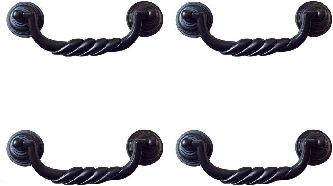 LynnsGraceland 41/2 Inches CC (4.5" Centers) Black Bail Drawer Pulls, Pack of 4, Vintage Style