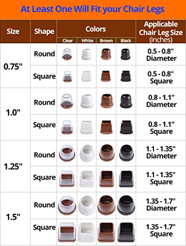 Extra Small Silicone Chair Leg Floor Protectors, Dark Brown Chair Leg Caps W/Wrapped Felt, Dark Silicon Furniture Leg Feet Cups, No Noise No Scratches16 Pcs (Round, Fit: 0.5" - 0.8") #TOP2