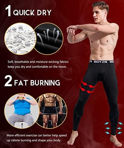 Boyzn 1 Pack Men's Compression Pants Tights Sports Baselayer Running Athletic Workout Active Leggings Non-Pocket Black L - 2