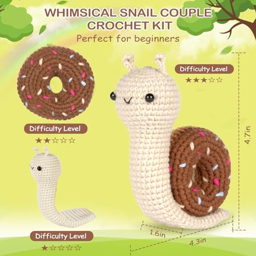 Image of Crochetta Crochet Kit for Beginner, Crochet Starter Kit w Step-by-Step Video Tutorials, Learn to Crochet Kits for Adults & Kids, DIY Knitting Supplies, 2-Pack Snail Couple (40%+ Yarn Content)