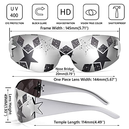 FEISEDY Y2K Sunglasses for Women Men 2000s Fashion Rimless Wrap Around Frameless Star Sun Glasses B90904