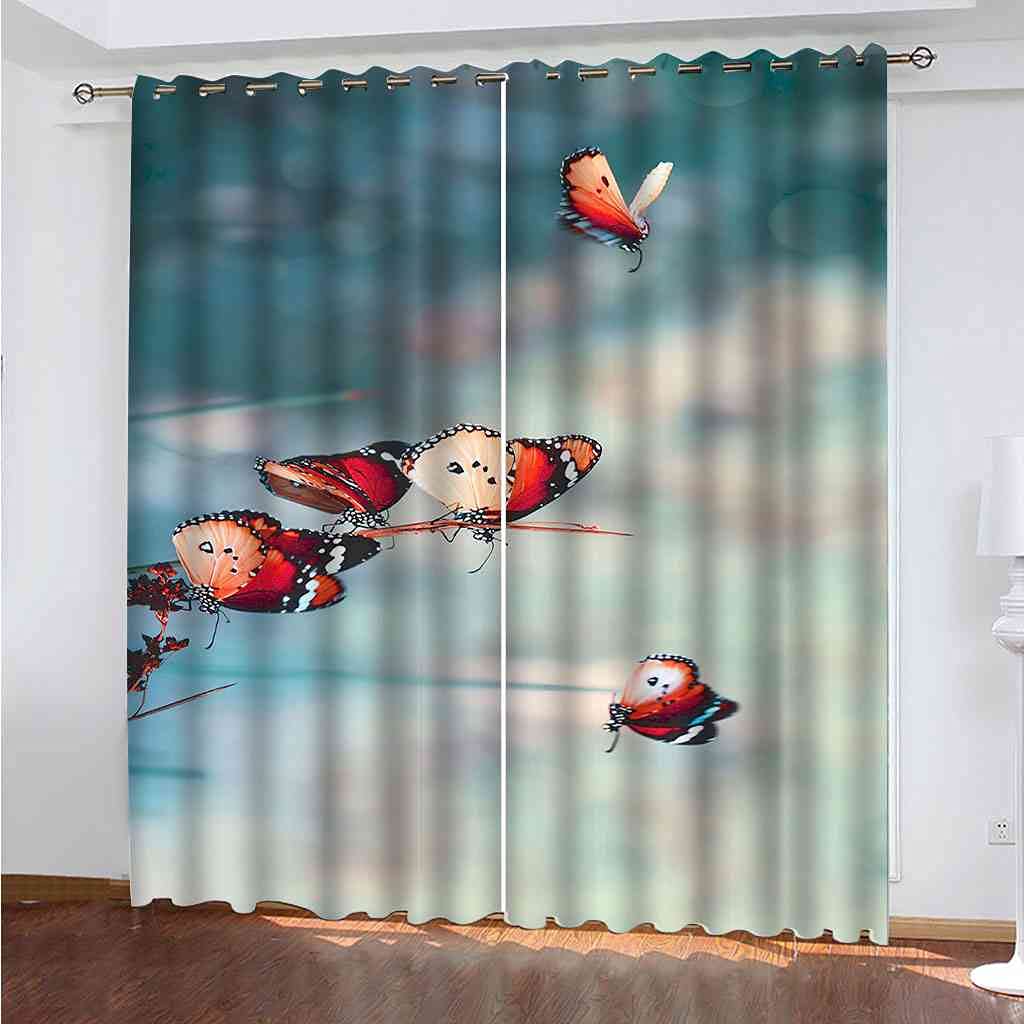 Rideau Rouge Papillon 264x160 cm pour Décoration de la Chambre d'Enfants et Salon
