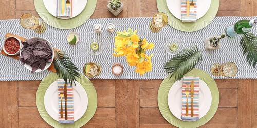 Image of THE HOME TALK Premium Cotton Chevron 4-6 Seater Table Runner - 14x72 Inches - Royal Blue|Elegant Dining|Handcrafted Quality|Stylish Console Decor for Dining Table, Parties, Events