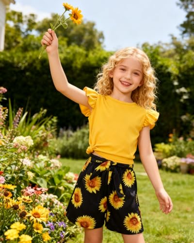 Image of Kids Girl Clothes Heart Print Short Sleeve Top and Shorts Cute Girl Summer Outfits Short Set