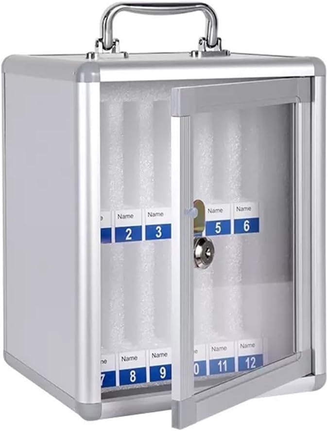 Portable Aluminum Alloy Mobile Phone Locker, Classroom-Specific - Wall-Mounted Mobile Phone Holder with Lock, Transparent Door and Label, Can Be Carried by Hand. Silver-24