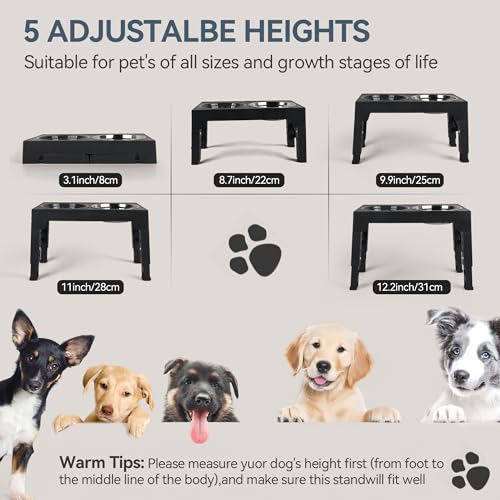 PAWISE Raised Dog Bowl 5 Heights Adjustable, Elevated Dog Bowls with 2x1200ML Stainless Steel Dishes &1 Slow Feeder Bowl, Dog Feeding Station for Small Medium & Large Dogs, Non-Slip and No Spill - Image 3