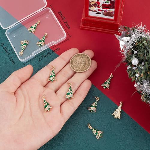 Beebeecraft 1 Box 10Pcs Christmas Tree Charms Enamel Cubic Zirconia 18K Gold Plated Xmas Tree Charms with Jump Ring for Bracelet Jewelry Making - Image 3