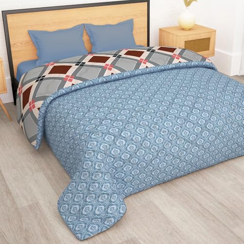 Image of Double Bed Comforter 180 GSM (220x250 CM) | Reversible Comforter Set Double Bed | AC Comforter Double Bed Cotton | All Season Comforter Double Bed Set | Quilt Blanket - Beige & Grey