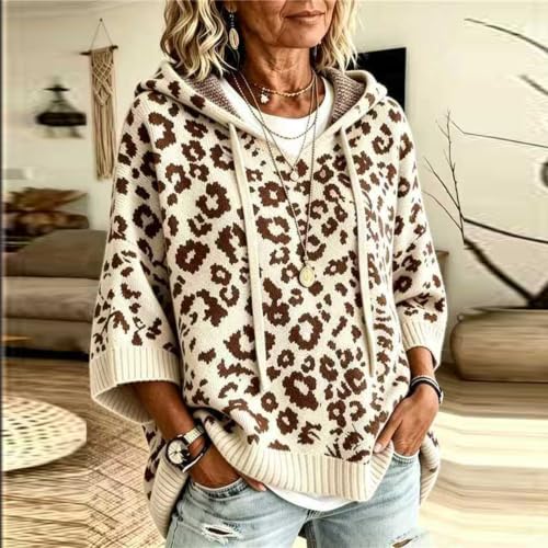 Women Leopard Hooded Knit Sweater Leopard Print Hoodie 3/4 Sleeve Hoodies - image 5