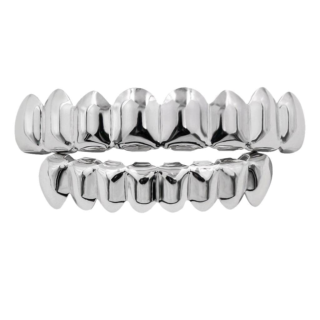 LOOM TREE® 18K Golden Plated Grills 8 Teeth Grill Set Halloween Vampire Props Silver| Fashion Jewelry | Body Jewelry | Grillz Dental Grills (B09ZTSFD2K) Amazon Price History, Amazon Price Tracker