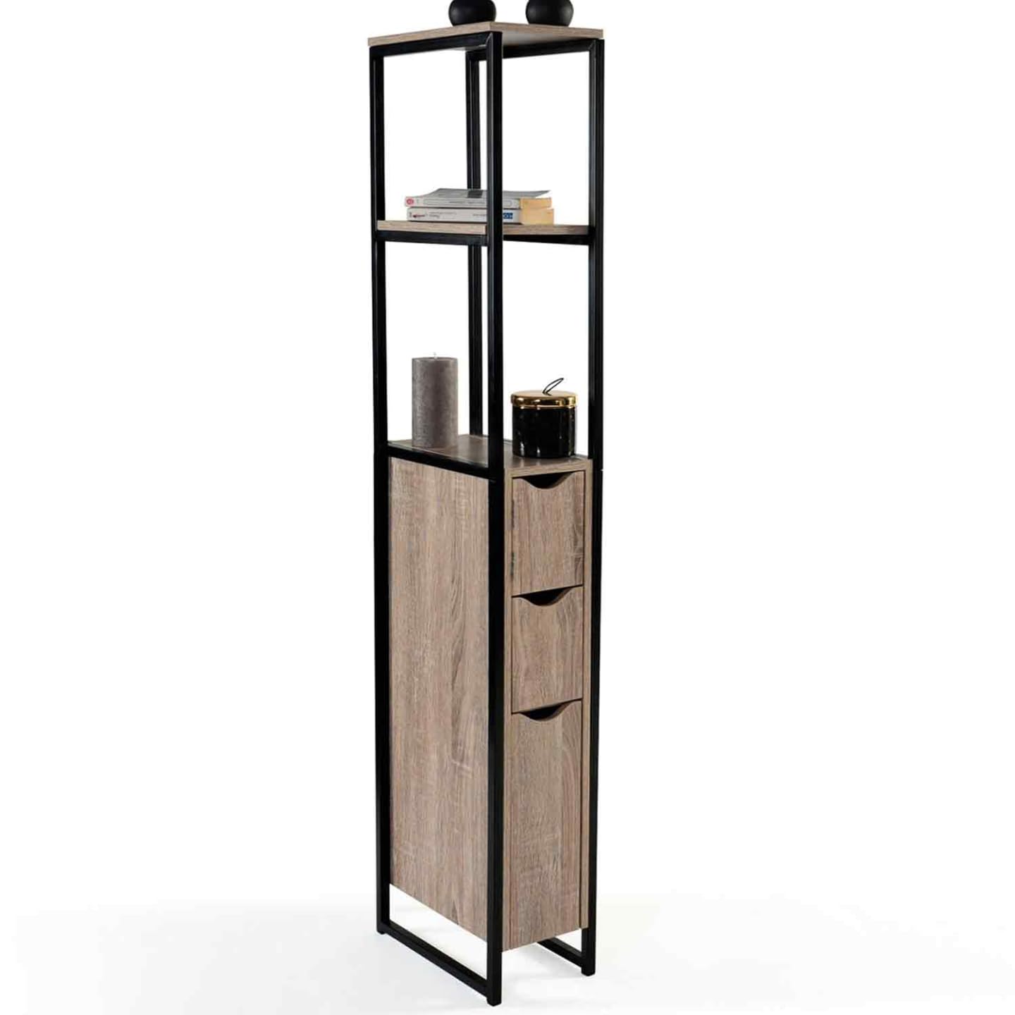 IDMarket - Meuble WC 3 Portes Detroit Design Industriel avec étagères