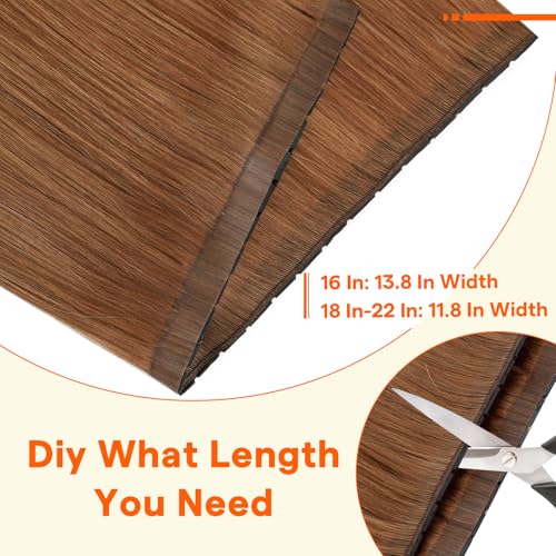 Image of Full Shine Butterfly Weft Hair Extensions Human Hair 16 Inch 50G Ginger | Thin Double Sided Genius Weft, Invisible PU Hole Design, Micro Bead Wear for Women, Seamless Blend Fix