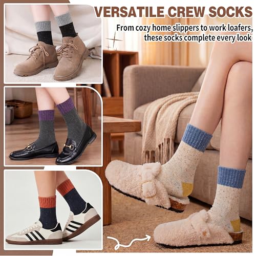 Image of Sandsuced 5 Pack Merino Wool Boot Hiking Socks for Women Warm Winter Thick Thermal Cozy Work Soft Ladies Socks
