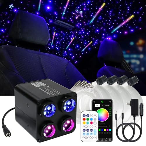 Image of AKEPO 36W 4 Color Twinkle Starlights Headliner Fiber Optic Lights Kit | 840pcs*13.1ft*0.03in Strands, Colorful Meteor 4-heads Music Sync Remote /APP Control Star Light Kit for Car /Home Ceiling