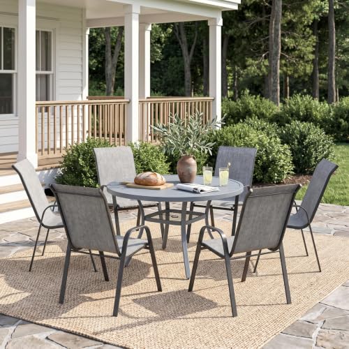 Image of VICLLAX Patio Dining Set for 6, Round Table & Stackable Chairs