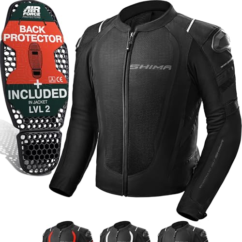 SHIMA MeshPro 2.0 Motorrad Jacke Herren mit Protektoren AirForce Rückenprotektor Motorradjacke Sommer Schulter Protektor Ellbogen Textiljacke Schutzjacken Protektorenjacke Stadt (Männer, Schwarz, L)