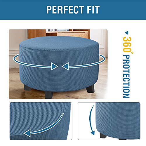 Image of H.VERSAILTEX Ottoman Cover Stretch Ottoman Slipcover Round Ottoman Storage Cover Folding Stool Covers Furniture Protector Cover for Footrest Ottoman Fit Dia 30 inch - 41 inch, Dusty Blue