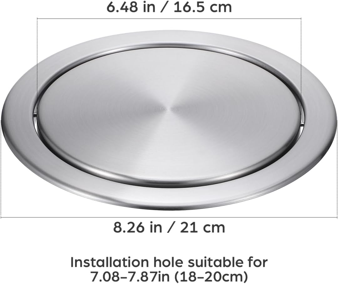 Housoutil Built-in Countertop Trash Bin Lid, Stainless Steel Round Trash Can Lid for Countertop, Grommet Recessed Chute Cover for Kitchen Bathroom Office