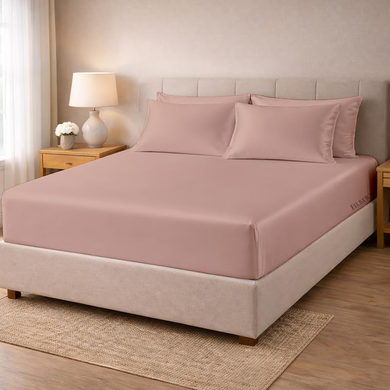 Image of Filbert - Premium Satin Fitted Bedsheet Single Bed (36x75 Inch) with 1 Pillow Cover | Hypoallergenic Breathable | Hair and Skin Friendly, Women Gift Choice|Bear Beige